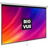 BIG VUE Manual Pull Down Projector Screen, High Gain White Fabric Insta Lock - Auto Lock Projection Screen for Classroom, Hom